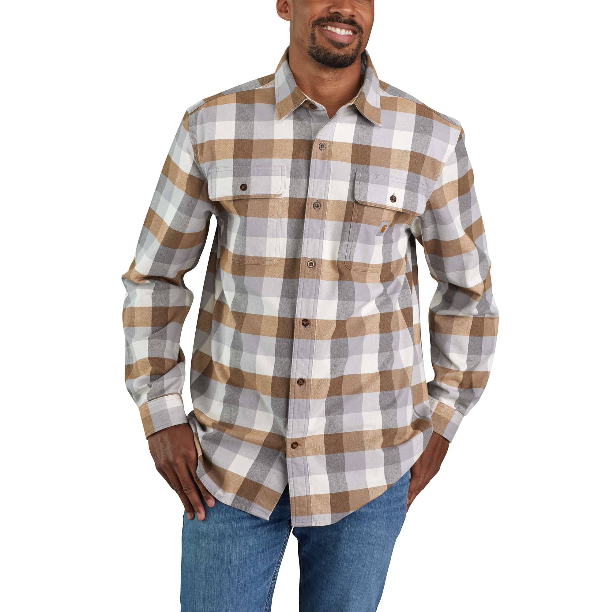 Loose Fit Heavyweight Flannel Long-Sleeve Plaid Shirt