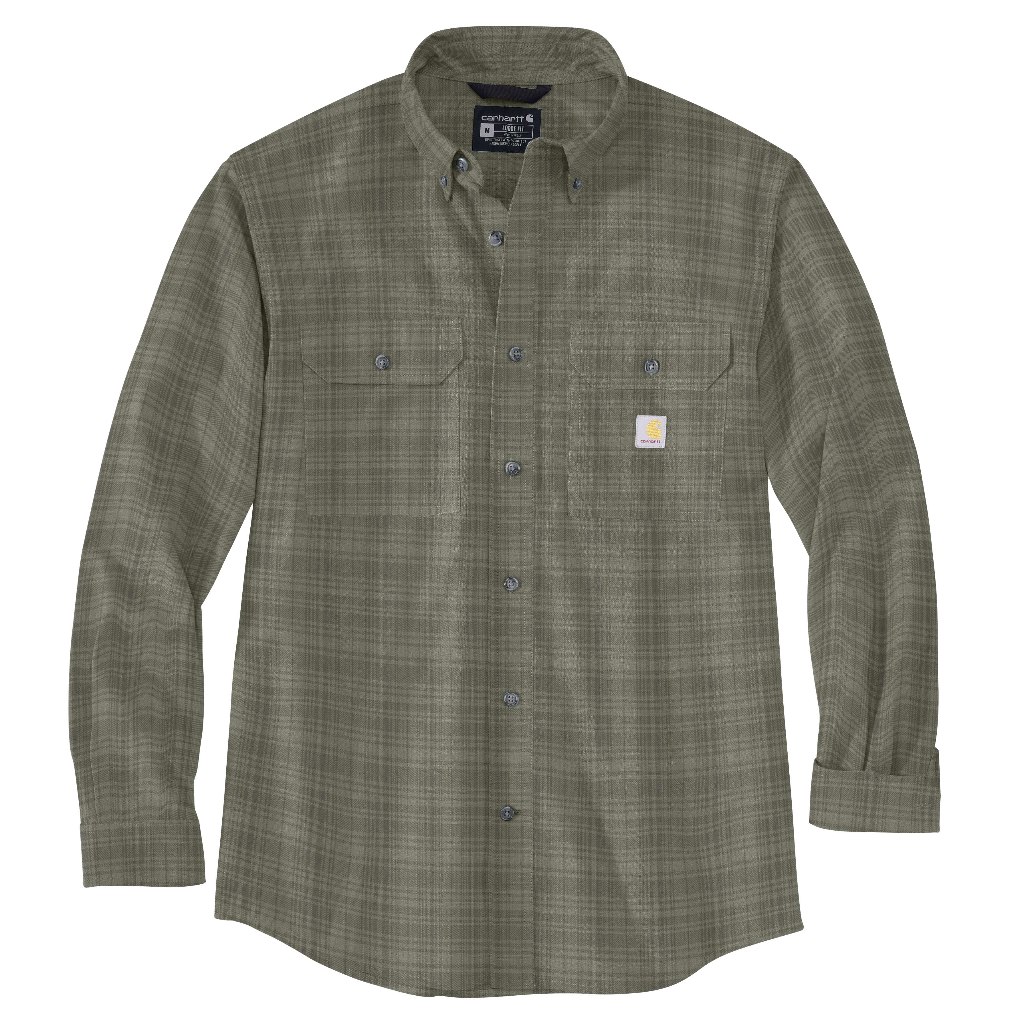 Loose Fit Midweight Chambray Long-Sleeve Plaid Shirt