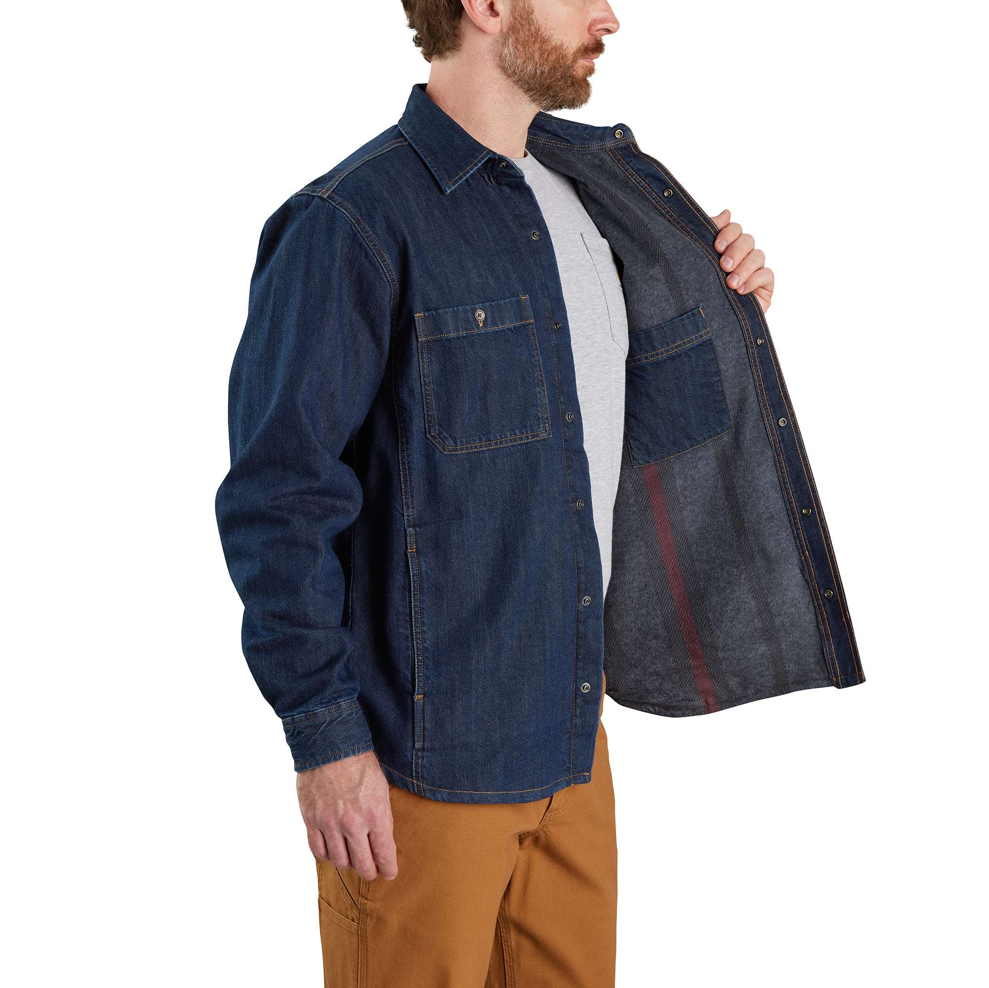 Relaxed Fit Denim Fleece Lined Snap-Front Shirt Jac - Image 3