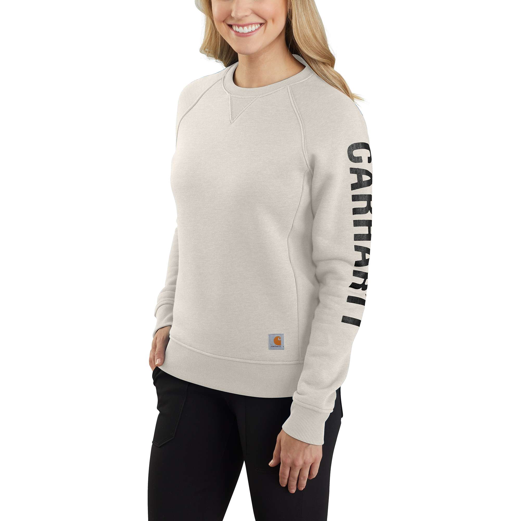 Women's Relaxed Fit Midweight Crewneck Block Logo Sleeve Graphic Sweatshirt
